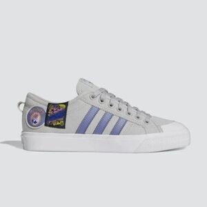 Adidas NIZZA Patches Light Gray Sneakers with Purple Stripes Men's Size 8.5